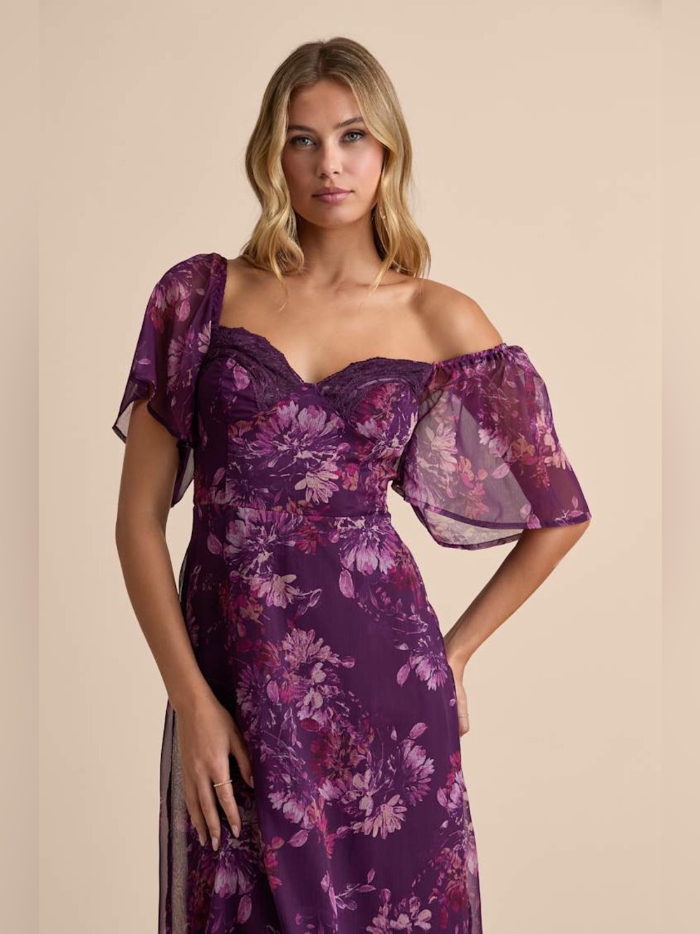 LULUS Floral Chiffon Lace Trim Sweetheart Neck Bustier Y2K Whimsigoth Dress L - Picture 2 of 8